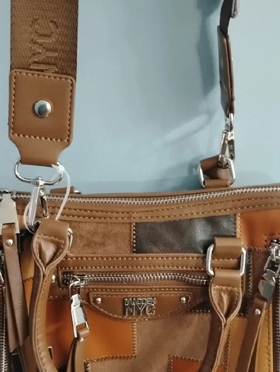 NWT Steve Madden Patchwork Leather Messenger Bag in Brown - Picture 6 of 6